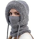 3 in 1 Beanie Hat for Women,3 in 1 Beanie Hat with Scarf and Mask,Cold Knitted Hats Wind Resistant Hooded Scarf