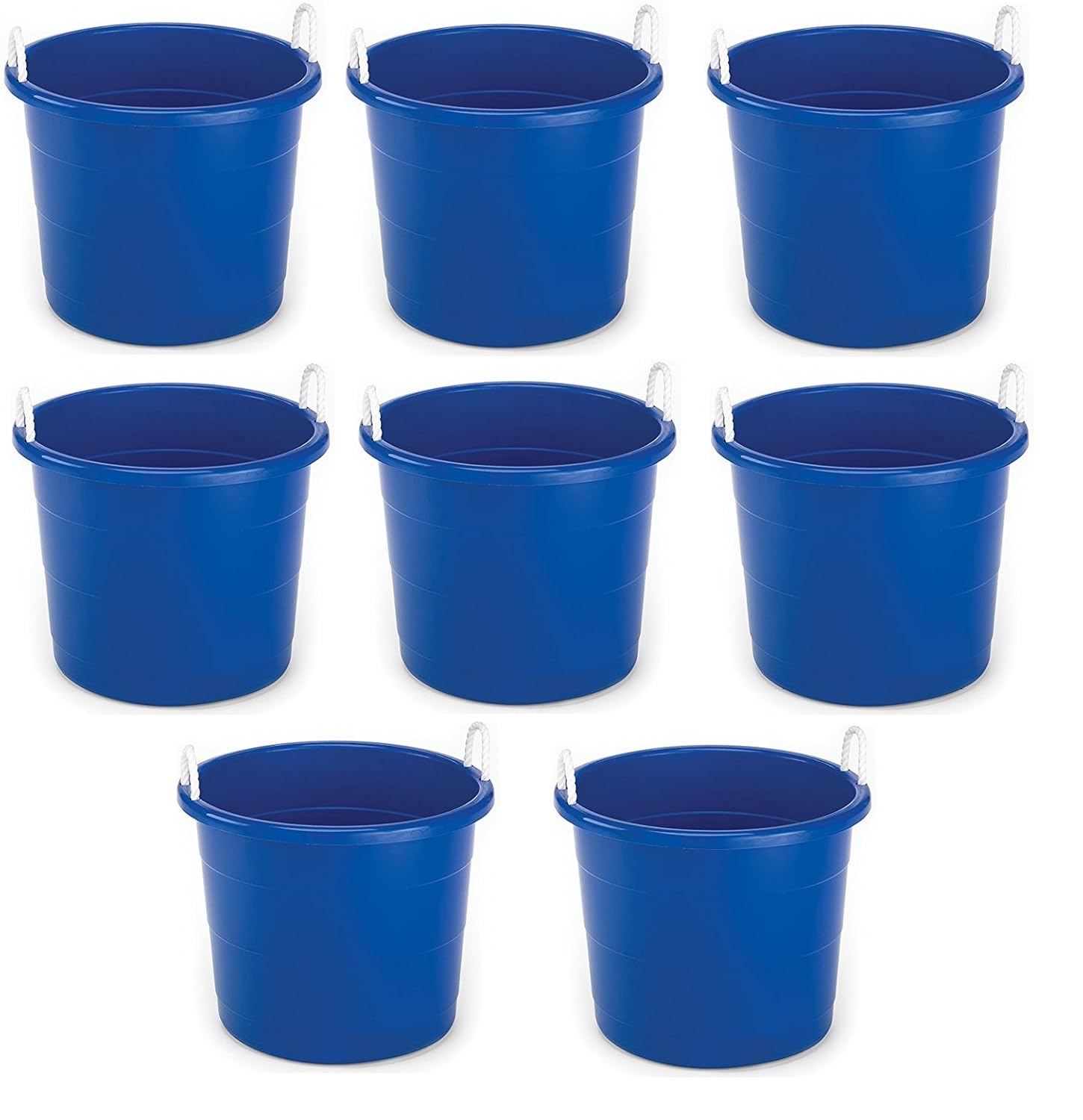 17 Gallon Plastic Utility Tub with Rope Handles Black Set of 8