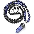 Top Plaza Natural Stone Healing Crystal Sodalite Hexagonal Pointed Gemstone Pendant Necklace Crescent Moon Jewelry Adjustable Lava Rock Beads Necklaces for Women Men