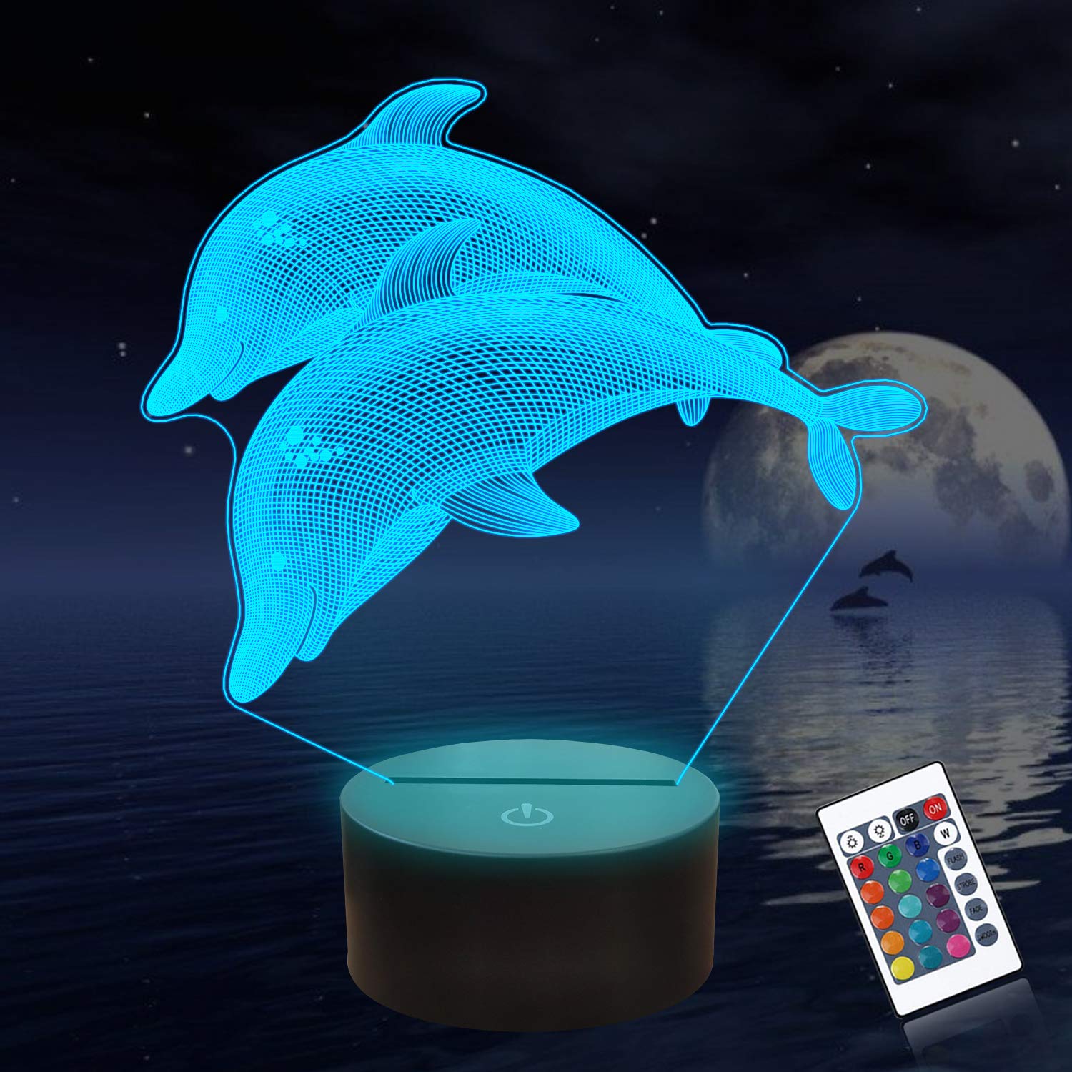 Coopark Dolphin Night light for Kid, Ocean 3D Optical Illusion Porpoise Lamp ,16 Color Changing Remote Control Best Christmas Halloween Birthday Gift for Child Baby Boy