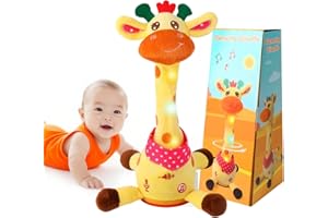 MILEGI Dancing Talking Musical Giraffe Toy, Tummy Time Toy with Volume Adjustment, Singing Giraffe Stuffed Animal 10 Children's Songs Light Up Toys, Repeating What You Say, Baby Toy