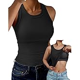 GKBK Tank Top for Women Built in Bra High Neck Ribbed Basics Tops Racerback Fitted Bra Tanks