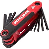 Steelman Portable Folding Hex Key Wrench Multi-Tool Standard (SAE), Set Includes 5/64, 3/32, 7/64, 1/8, 9/64, 5/32, 3/16, 7/32, 1/4-Inch, Chamfered Ends, Rubberized Grip