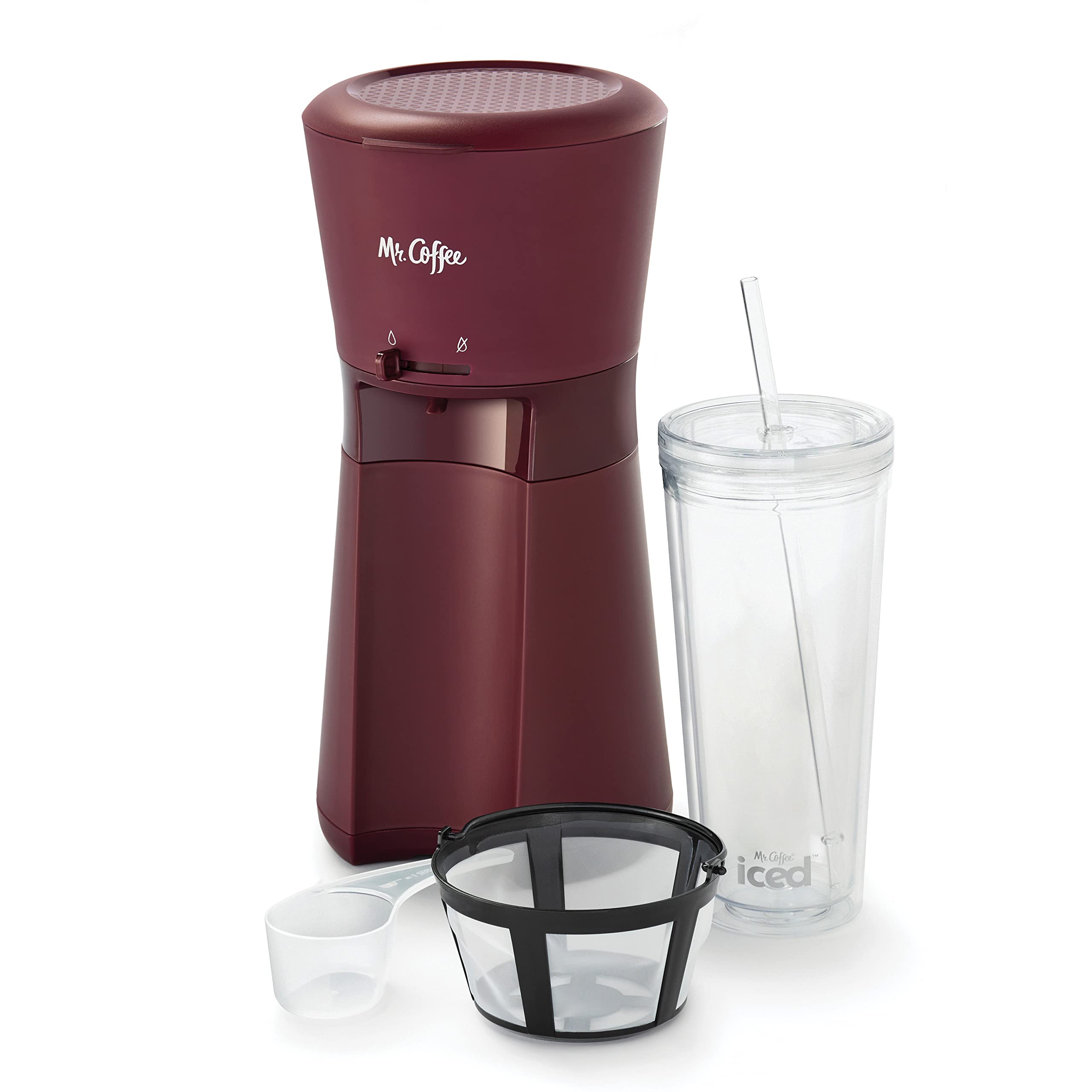 Photo 1 of Mr. Coffee Iced Coffee Maker, Single Serve Machine with 22-Ounce Tumbler and Reusable Coffee Filter, Burgundy