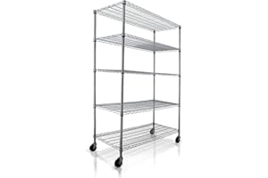 CRESCENT HOUSEWARES Crescent, Chrome, 48 x 18 x 76, 4000 LBS, Metal Shelves for Storage with Wheels, Ideal for Garage Shelving, 5 Tier Wire Shelving Rack for Kitchen Storage, Heavy Duty Shelving for Home Storage