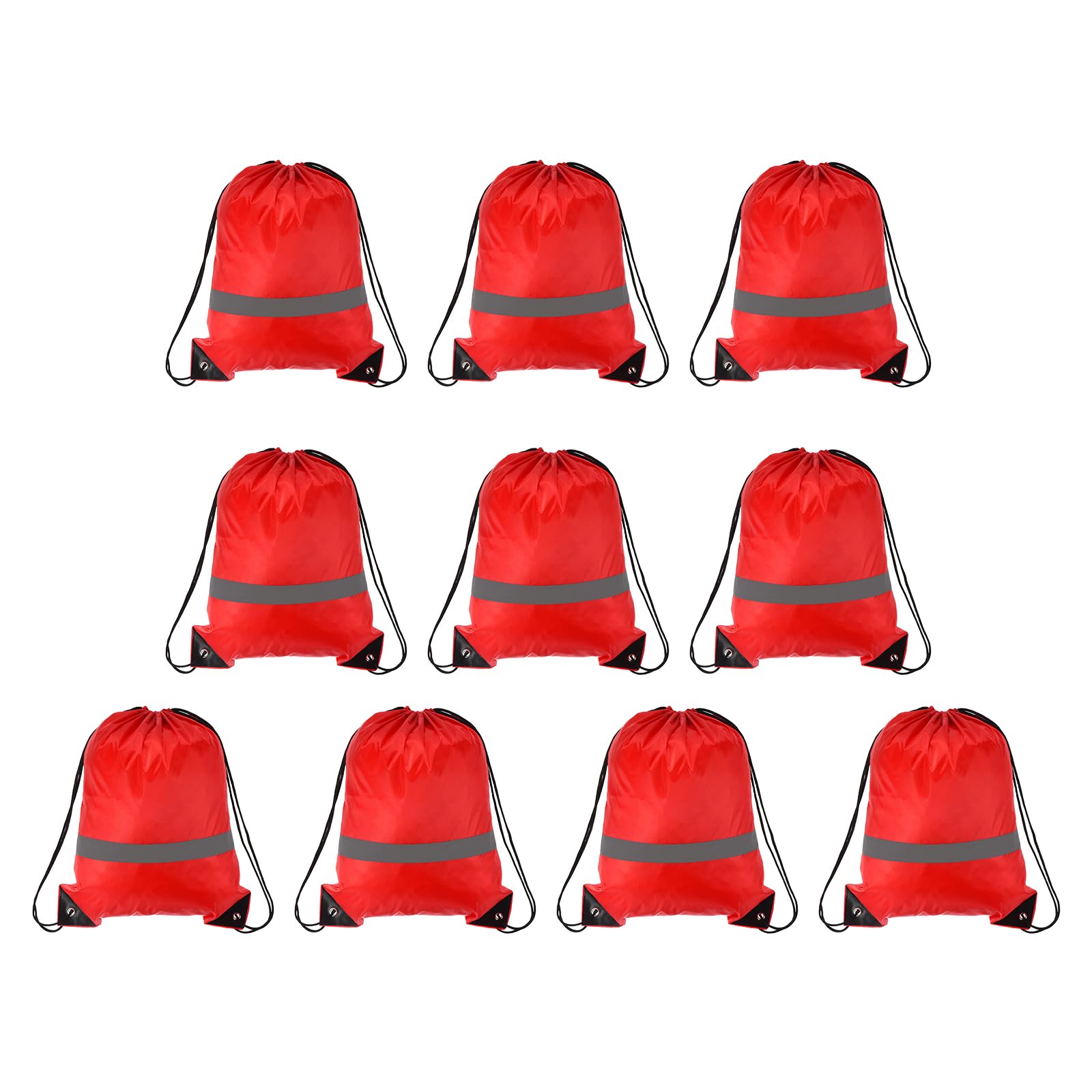 PATIKIL 13"x17" Polyester Drawstring Bag, 10 Pack Drawstring Backpack Bulk Reflective Cinch Sack for Men and Women Gym Sports Traveling, Red