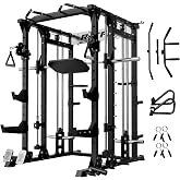 RitFit Buffalo Smith Machine, Power cage with LAT-Pull Down System &amp; Cable Crossover System, All-in-One Squat Rack for Home Gym, Power Rack