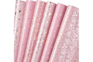WRAPAHOLIC Wrapping Paper Sheet - 12 Sheets Pink Marble/Floral/Star Design Folded Flat for Wedding, Birthday, Celebration, Party Present Packing - 19.7 Inch X 30 Inch Per Sheet