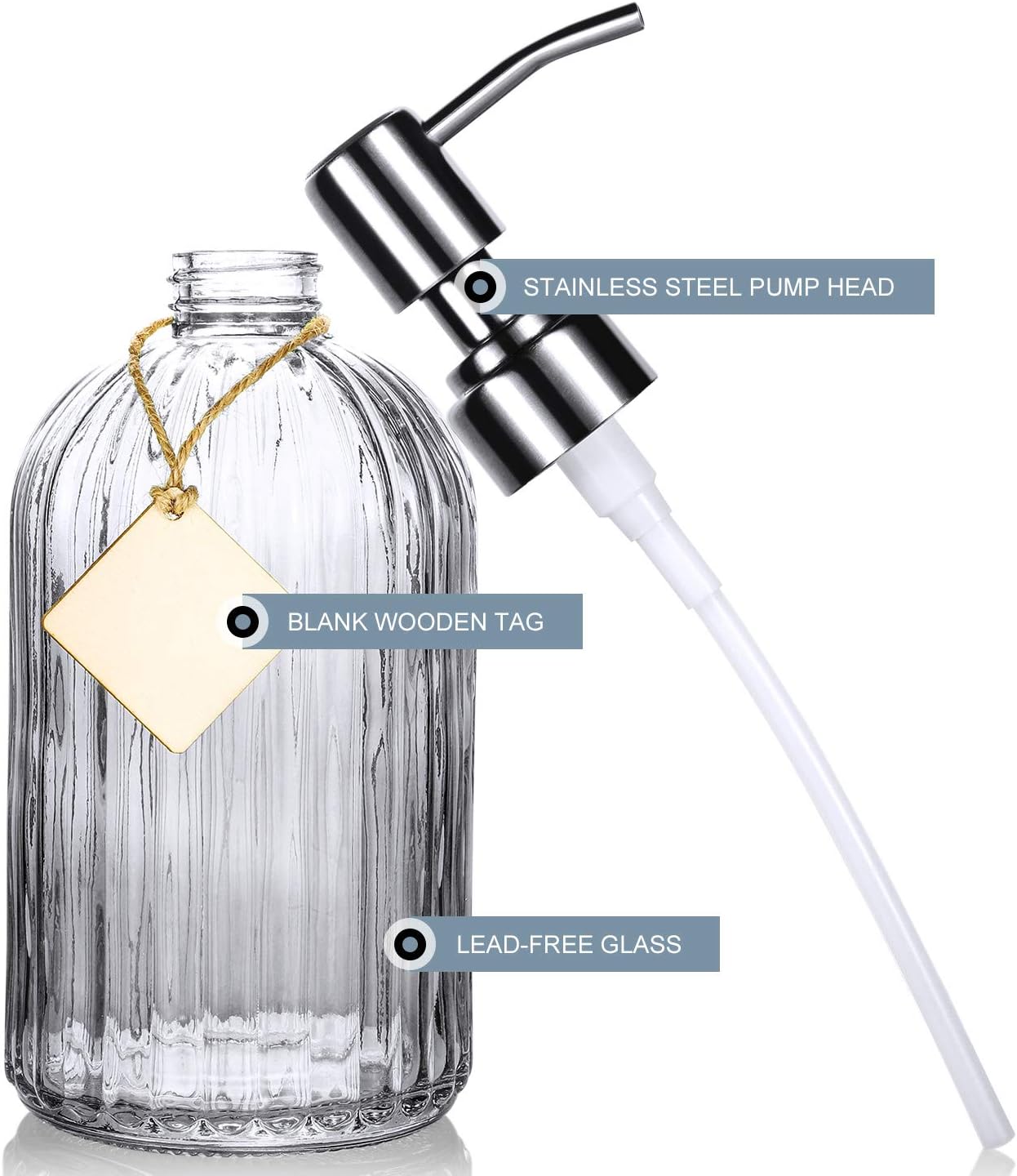 Pretigo Bathroom Soap Dispenser with Premium Clear Glass, Rust Proof Stainless Steel Pump, Refillable Liquid Hand Soap Dispenser 16 Oz (Grey): Home & Kitchen