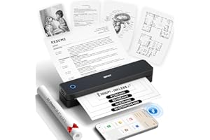 IDPRT Inkless Portable Printer for Travel, 300DPI Wireless Thermal Printer Support 8.5" x 11" US Letter, A4, MT610Pro Small Bluetooth Printers Compatible with iOS, Android Laptop for Home Office Car, Black