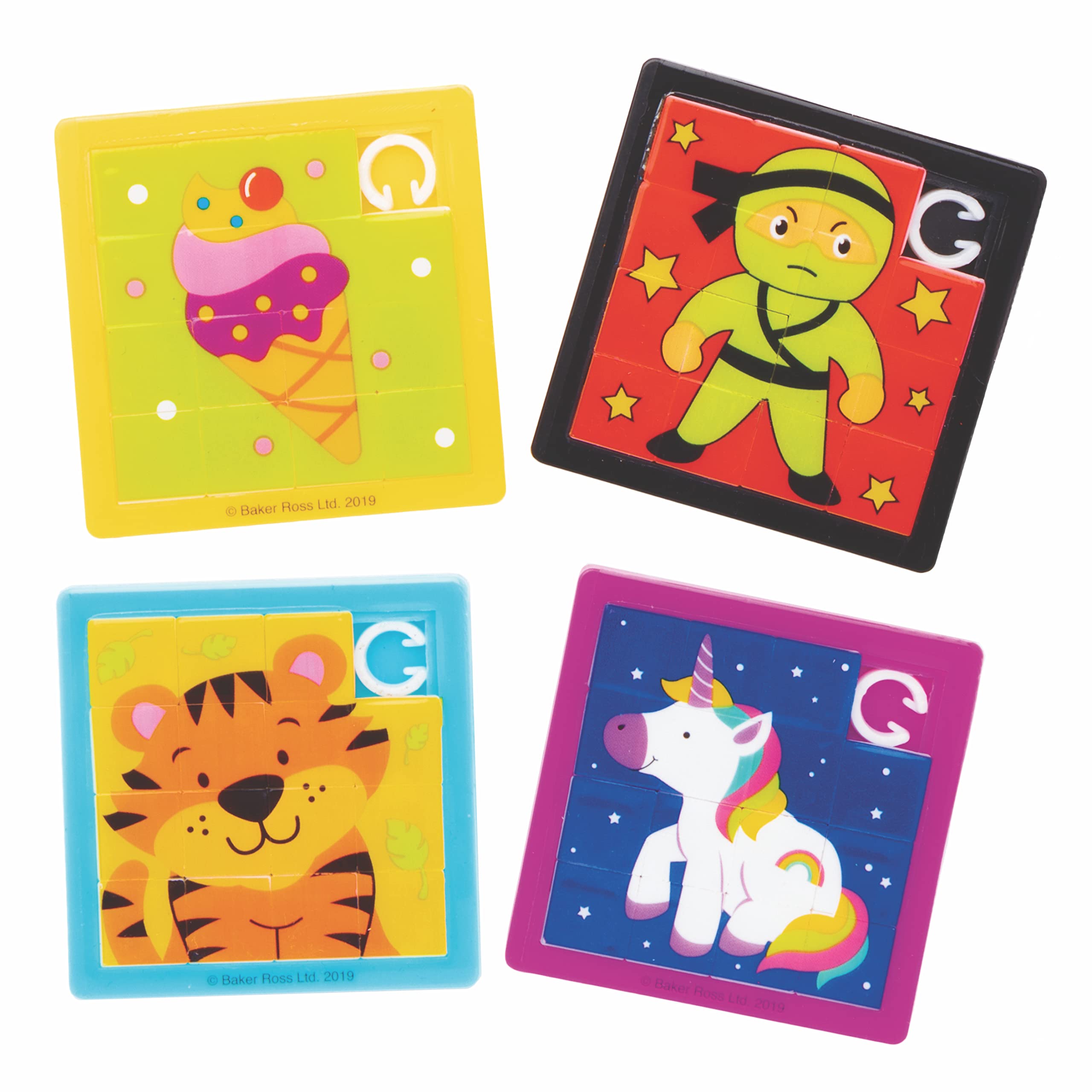 Baker Ross AT905 Mini Sliding Puzzles Bumper Assortment - Pack of 8, Small Games for Children, Christmas Novelty Toys for Kids, Ideal Party, Loot, Prize Bag and Stocking Filler