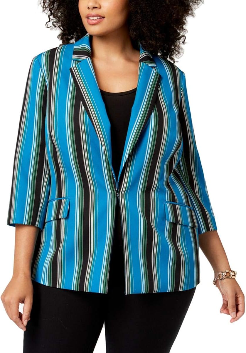 INC Womens Plus Striped 3//4 Sleeves Blazer