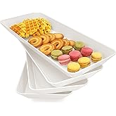 AMGBZT Serving Tray Platter Rectangle, 4 Pcs Long Narrow Food Tray for Veggie Fruit Snack Dessert, Plastic White Food Trays for Party Supplies Display, Rectangular Platters for Serving Food, BPA Free