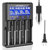 Universal Smart Battery Charger 4 Bay for Rechargeable Batteries NiMH NiCd AA AAA C Li-ion LiFePO4 IMR 18650 21700 20700 2665