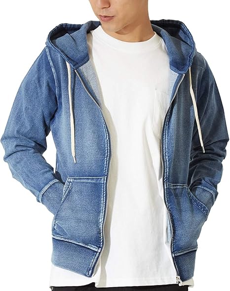 Amazon パーカー メンズ レディース スウェットデニム カットデニム デニムパーカー ジップアップパーカー 無地 ジップパーカー Gracias トレーナー パーカー 通販