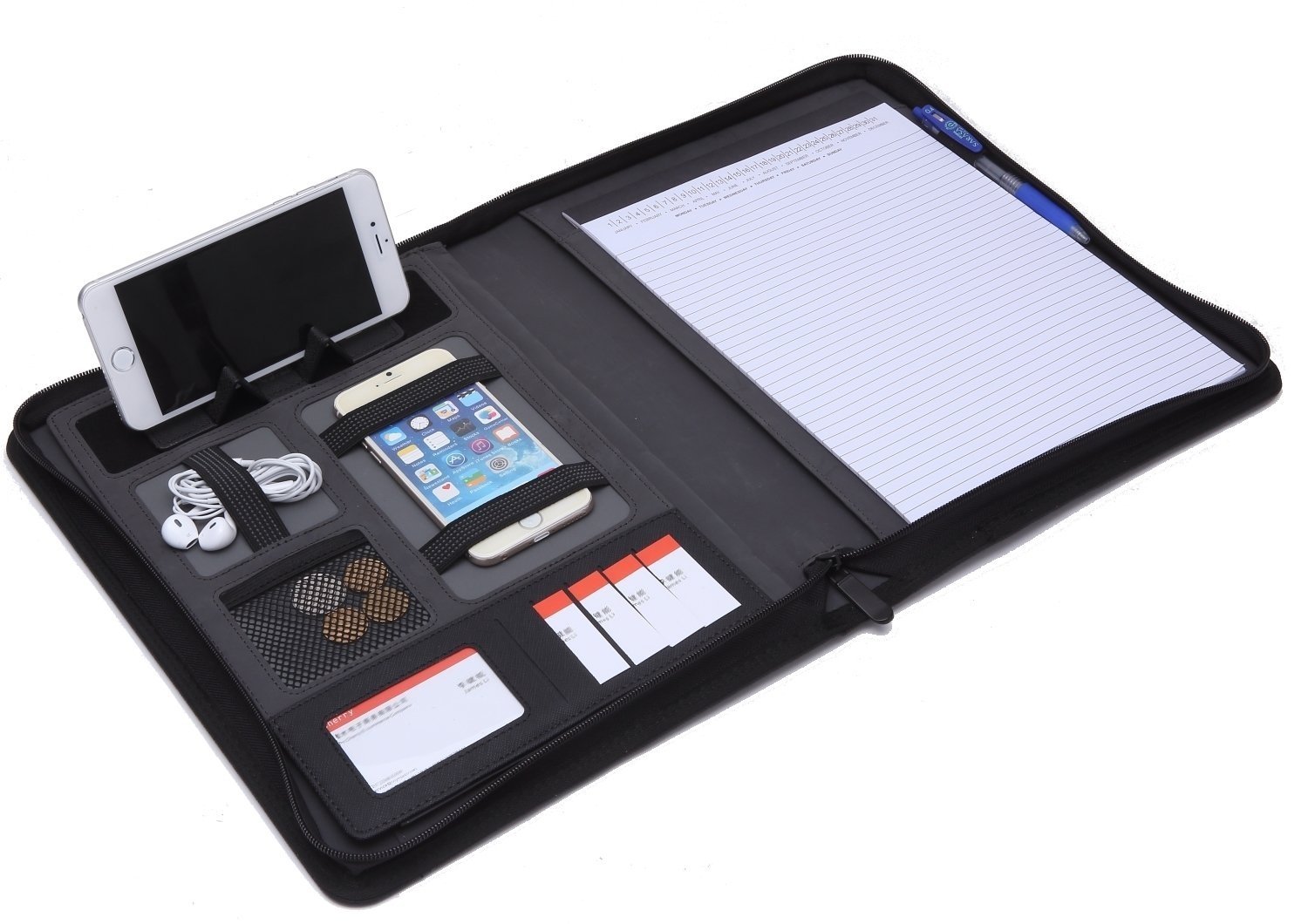 Portfolio Padfolio Leather Zippered Binder Business Folder Interview Tablet... 761560497890 eBay