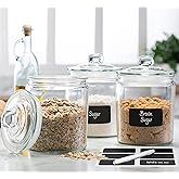 Le’raze 3pc Canister Sets for Kitchen Counter + Labels & Marker - Glass Cookie Jars with Airtight Lids - Food Storage Containers with Lids Airtight for Pantry - Flour, Sugar, Coffee, Christmas gift.