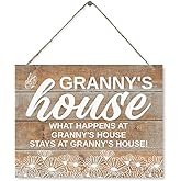 Granny's House Decor Sign, What Happens at Granny's House, Stays at Granny's House Wood Sign, Rustic Daisy Decor Sign, Hanging Wood Decor Sign, Granny's Gift, Gift For Mother's Day Christmas 15"X11.4"