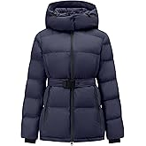 PUREPEAR Women's Winter Warm Puffer Jackets Slim Fit Water-Resistant Detachable Hooded with Belt