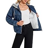 Womens Oversized Denim Jacket Hoodie Sherpa Fur Fleece Lined Casual Jean Jacket Trendy Streetwear Outwear
