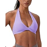 LEICHR Sports Bras for Women Seamless Halter Bra Front Twist Crop Workout Tops Yoga Backless Bra with Removeable Pads