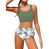 ADIRUN Girl Swimsuit Bikini Set Tropical Print Bathing Suit Two Piece Girls' Swimwear with Tie Side Knot 9-16T