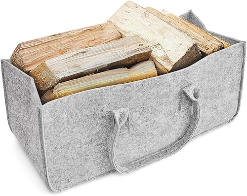 Download Sac en feutre, panier à provisions en bois de chauffage Panier à provisions avec porte-revues avec porte-jouets en bois journal,Grande capacité de charge jusqu'à 15 kg(Grey) PDF