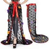 Day of The Dead Costume Women Halloween Mexican Flower Skirt | Gothic Tulle Dress Mesh Overlay Cape Overskirt for or Cosplay Party Outfit