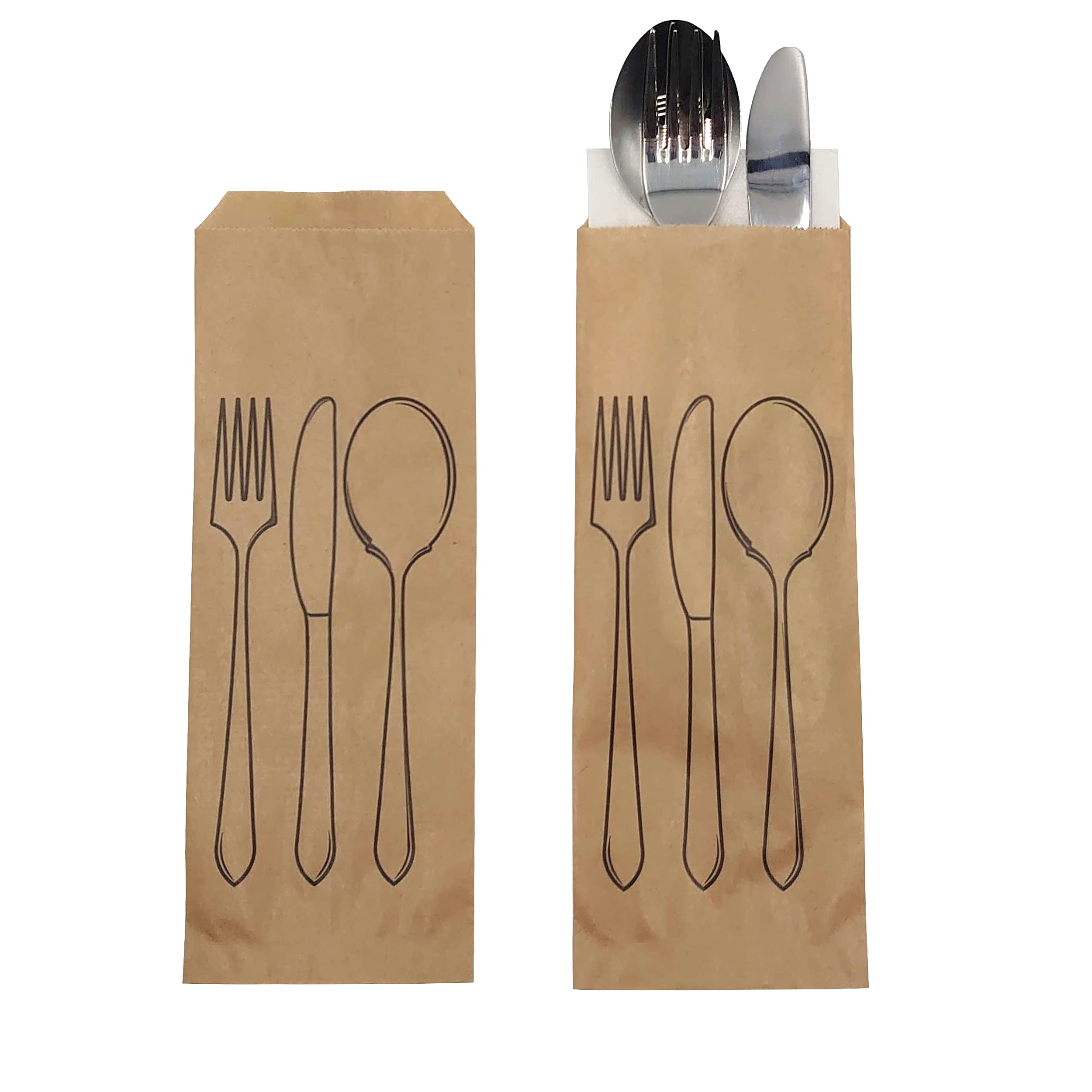 PAKNOR® Pack of 1000 Paper Cutlery Bags - 9 x 25 cm, Brown Kraft Paper, Perfect for Parties & Special Occasions, Disposable