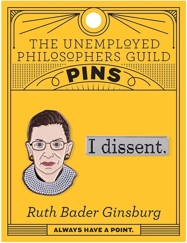 The Unemployed Philosophers Guild Ruth Bader Ginsburg and I Dissent Enamel Pin Set - 2 Unique Colored Metal Lapel Pins: Jewelry