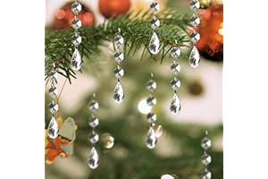 XINGXIA Christmas Ornaments Crystal Tree Decorations, 30Pcs Acrylic Clear Hanging Crystals for Centerpieces Teardrop Chandelier Garland Beads for Xmas Wedding Party Home Decor