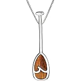 925 Sterling Silver Koa Wood Canoe Paddle Necklace Pendant with 18" Box Chain, Nickel Free Hypoallergenic for Sensitive Skin, Gift Box Included - Jewelry Gifts for Women Wife Mom Daughter