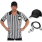 XXLOG Men Referee Shirt Black and White Stripe Umpire Jersey Halloween Referee Costume with Hat Whistle for Football Soccer One Size