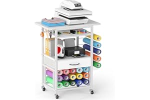 JIRTEMOT Craft Cart Organizer with Machine Storage | Heavy Duty Rolling Cart with Fabric Drawer, Mesh Shelves & Side Hooks | Mobile Storage for Cricut, Craft Supplies & Accessories