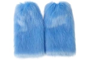 Furry Leg Warmers 16 Inch Long, Light Blue Faux Fur Plush Boot Cuffs for Women Fashion Accessories