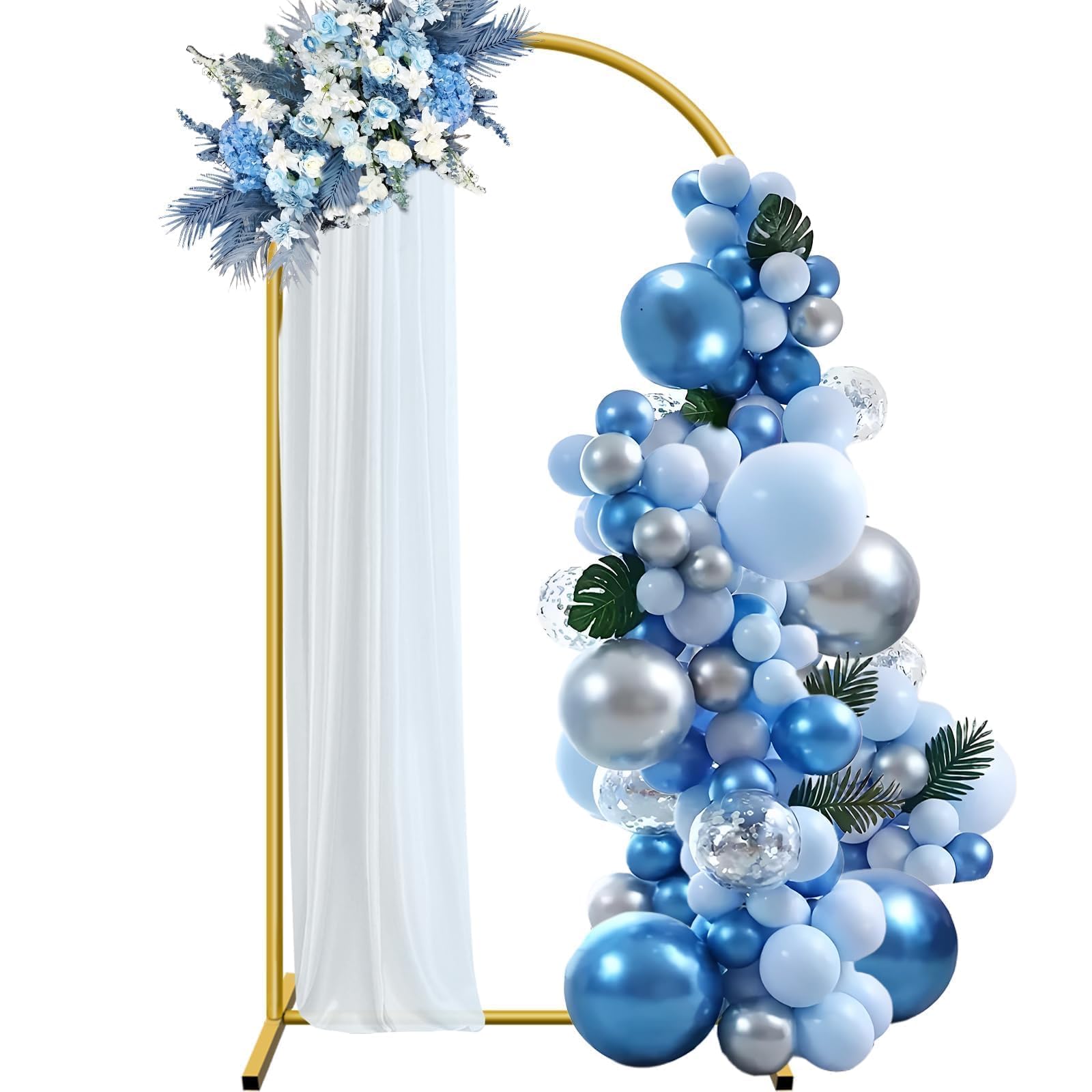 Photo 1 of 7.2 ft Arch Backdrop Stand, Metal Balloon Arch Stand, Stable Wedding Arched Frame with Square Base Ground Nails, Background Arches for Birthday Party Baby Shower Garland Decoration, Gold