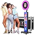Portable Photo Booth Compatible with Any Ipad,Photo Booth Stand Shell with ChackTok PhotoBooth VIP Member and Flight Case,Free Custom Logo,Perfect for Parties,Wedding and Events(Black)