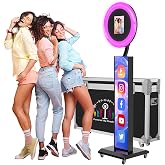 JIYANG Portable Photo Booth Compatible with Any Ipad,Photo Booth Stand Shell with ChackTok PhotoBooth VIP 2 Month Member and Flight Case,Free Custom Logo,Perfect for Parties,Wedding and Events(Black)