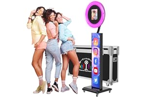 JIYANG Portable Photo Booth Compatible with Any Ipad,Photo Booth Stand Shell with ChackTok PhotoBooth VIP Member and Flight Case,Free Custom Logo,Perfect for Parties,Wedding and Events(Black)