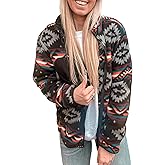 SELINK Fleece Jacket Women Full Zip Western Aztec Print Button Down Coat with Pockets Casual Warm Outwear 2024