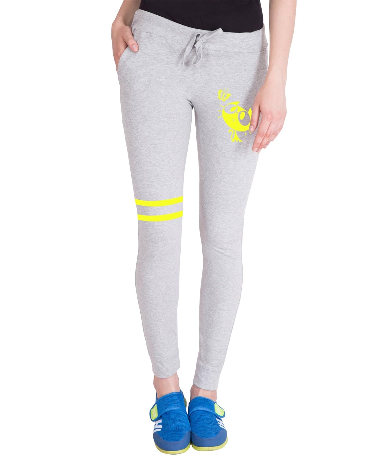 american-elm women's grey cat & butterfly printed cotton jogger