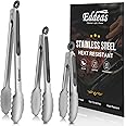 EDDEAS Tongs For Cooking - Heat Resistant 600 Degrees Stainless Steel Kitchen Tong,Heavy Duty Metal Locking Tongs - Perfect for Food, BBQ set of 3 (7",9" and 12") Grey