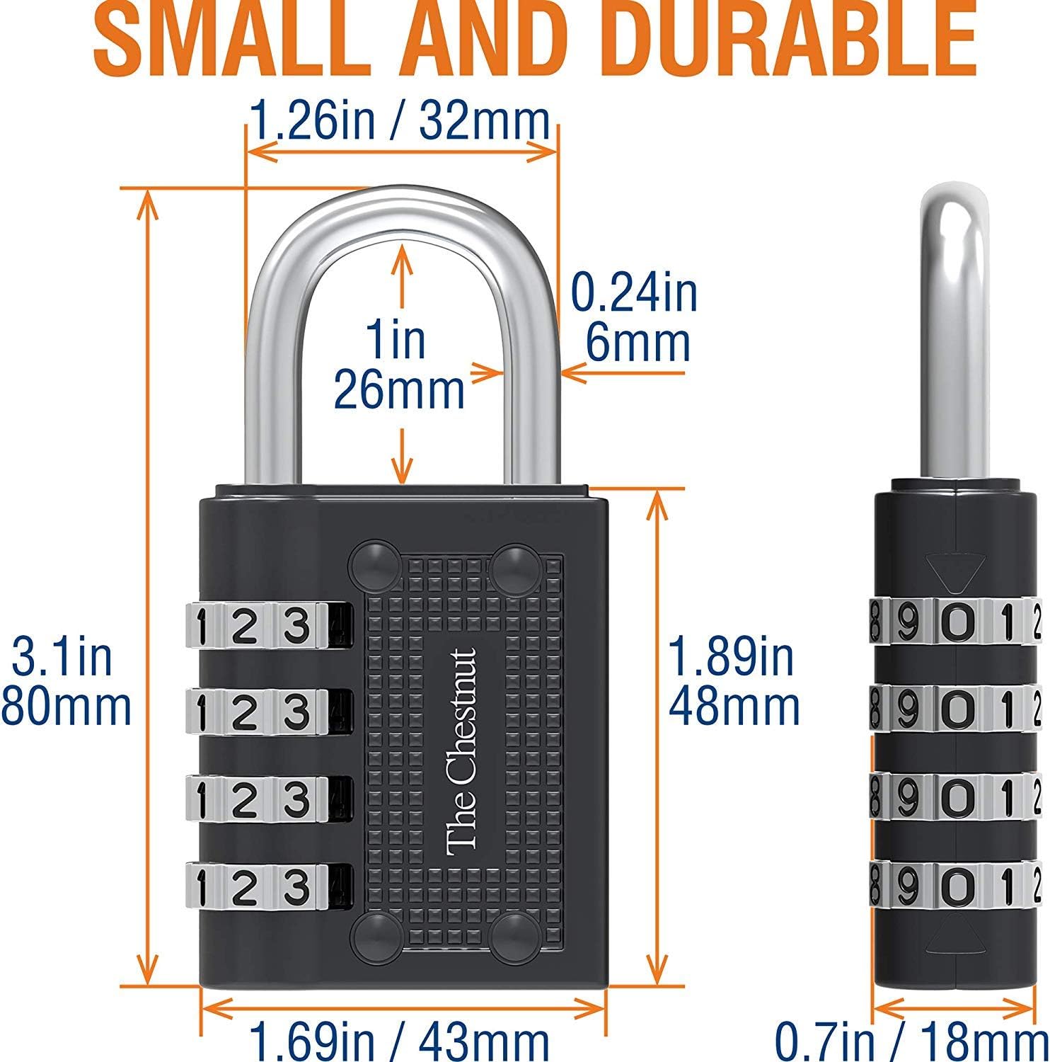 Padlock 4 Combination - Outdoor Weatherproof Combination Padlock - Keyless Resettable Combo - for Luggage, Travel, Door, School, Gym, Sports, Toolbox, Case, Employee Lockers, Hasp - - 