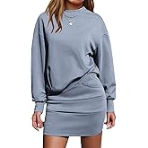 EXLURA Womens 2 Piece Skirt Sets Long Sleeve Mock Neck Sweatshirt Skort Matching Set Casual Airport Travel Spring Outfits