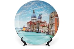 XISUNYA 6 Inch Decorative Plate, Italy Ceramic Plate, Grand Canal and Basilica Santa Maria Della Salute Print Ornament Display Plate Decor Accessory for Dining, Parties, Wedding