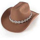 EOGIMI Western Women Cowboy Hat Rhinestones Wide Brim Cowgirl Hat for Disco Music Party