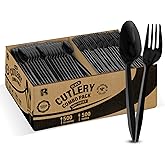 1000 Pcs Black Plastic Utensils Set - 500 Forks And 500 Teaspoons, Plastic Forks And Spoons Set - Bulk Black Cutlery Set