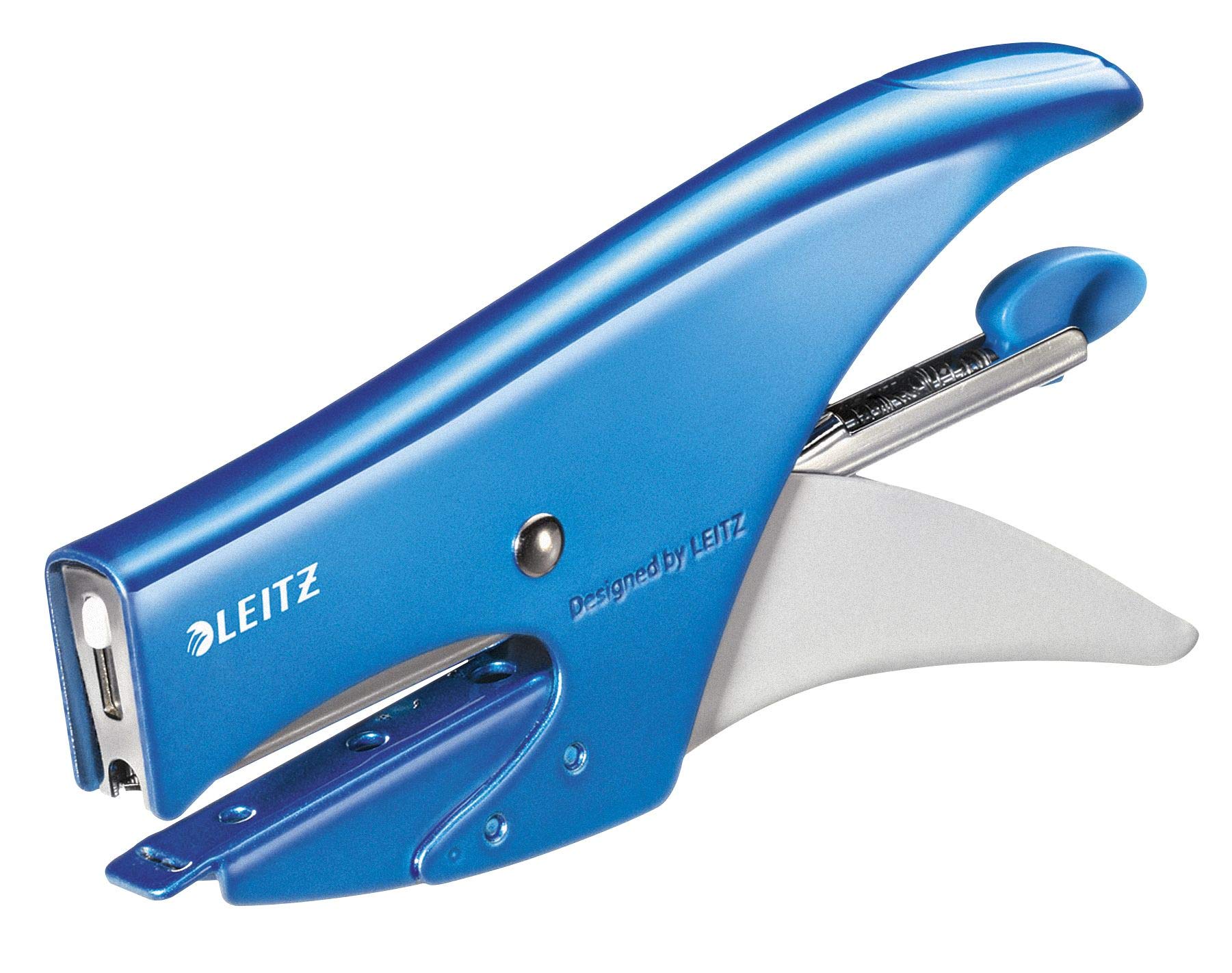 Leitz WOW Stapling Pliers, Uses No. 10 Staples, 15 Sheet Capacity, Metal, Includes Staples, Metallic Blue, 55312036