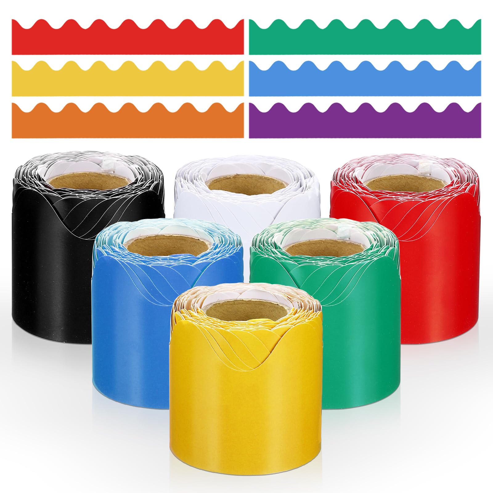 PATIKIL Bulletin Board Border, 196.8 Ft Total, 6 Roll Colorful Scalloped Borders Trim Decor for Classroom Chalkboard, Desk, Locker, Poster Board, Blue,Green,Yellow,Red,Black,White