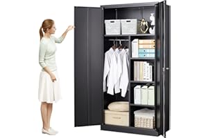 MIIIKO Steel Cabinet Wardrobe, Metal Locker Cabinet with Hanging Rod, Metal Clothing Locker Storage for Home, Office, Garage and Changing Room